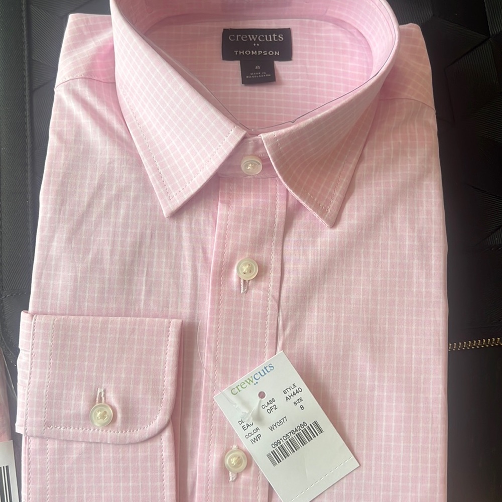 New with tags - boys Crewcuts pink windowpain shirt